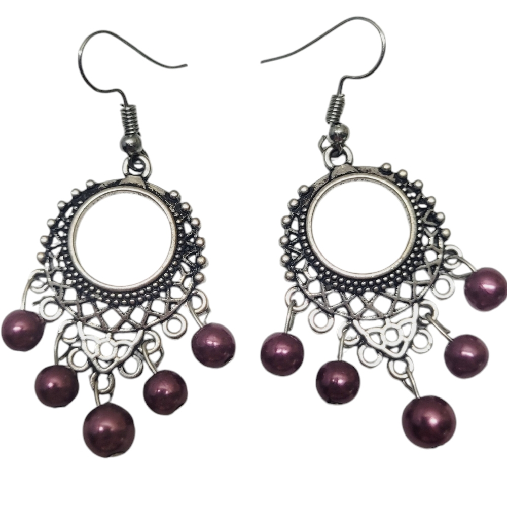 * Dangle Silverstone purple bead 2" earrings